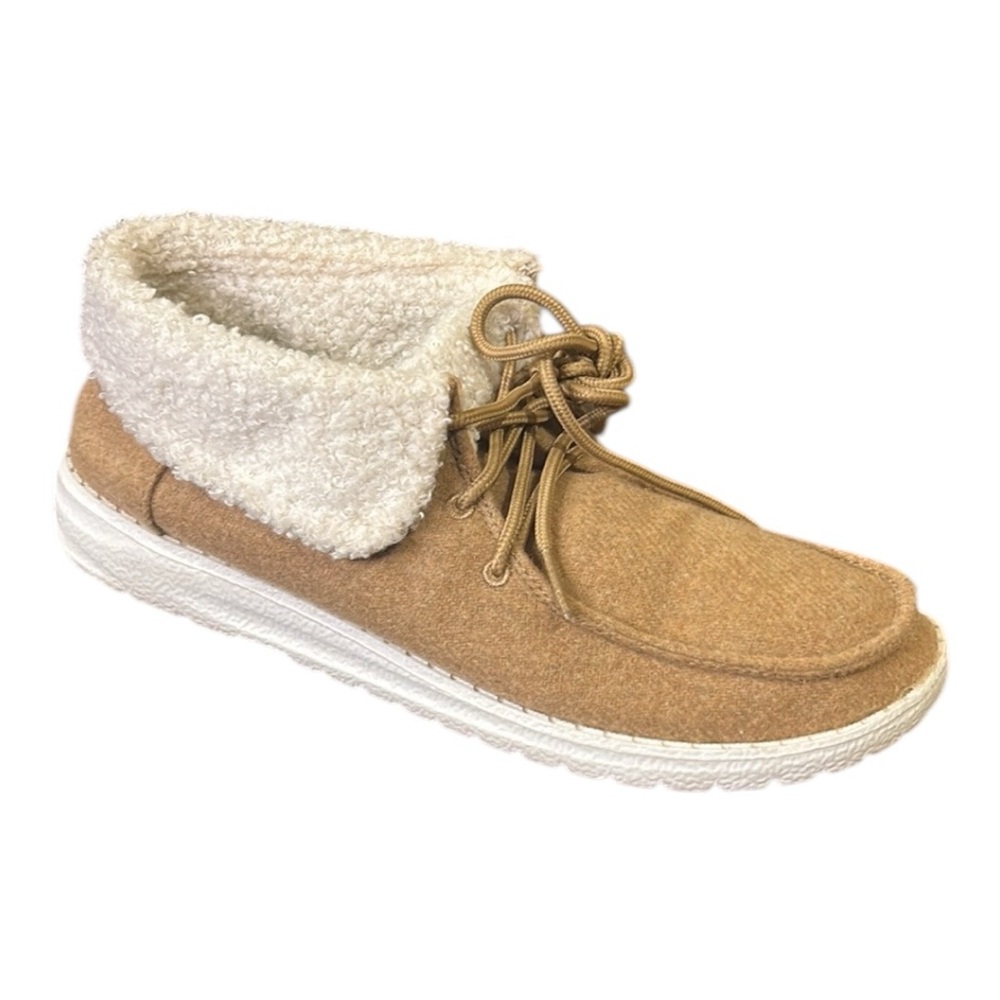 Gypsy Jazz Boho Sherpa Lined Lightweight Lace Detail Slip-On Shoes Tan Size 7.5 - Picture 4 of 12